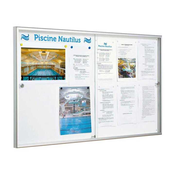 Allure Magnetic Lockable Notice Board - Double Sliding Doors