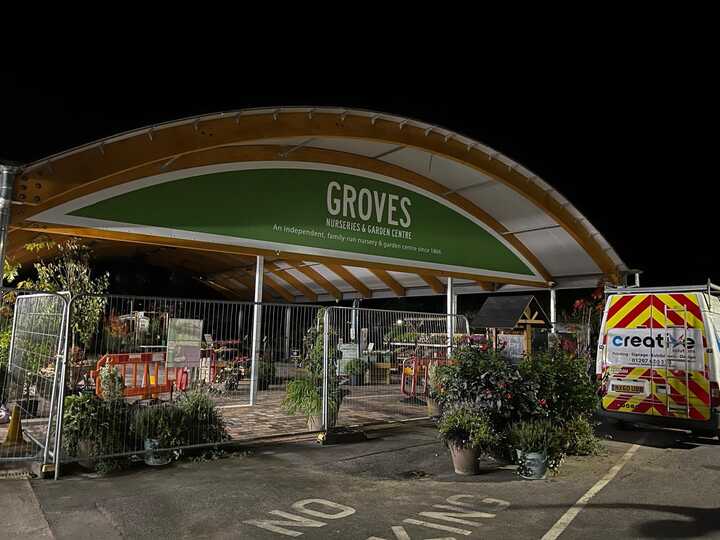 Completed curved fascia sign for Groves Nurseries