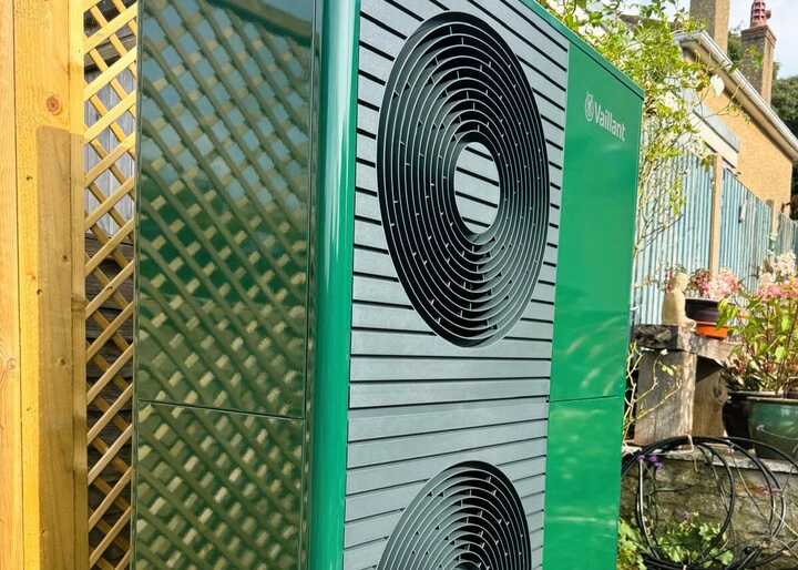 Fir Green Wrapped Vaillant aroTHERM Plus Double Fan Unit