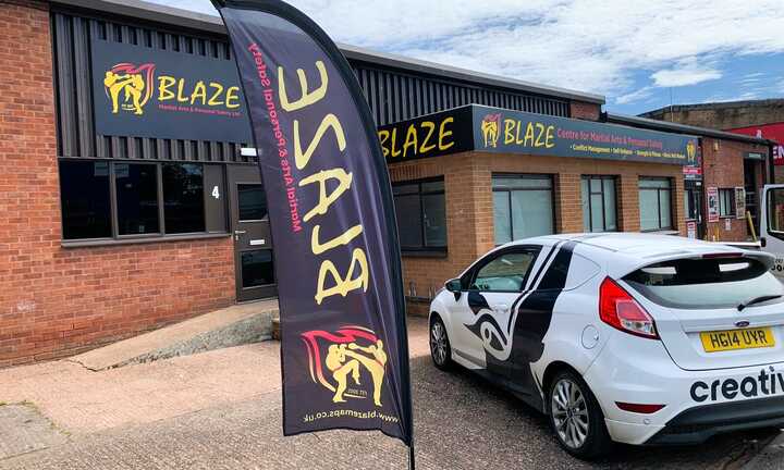 New ACM Business Signage & Frosted Privacy Window Film for BLAZE Martial Arts & Personal Safety