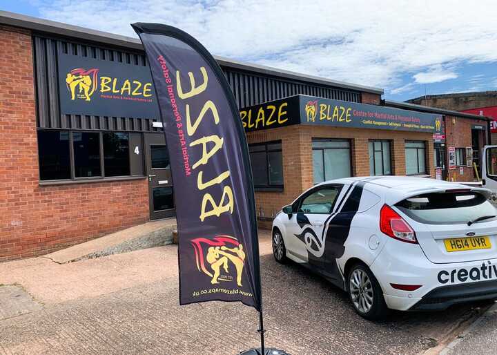 New ACM Business Signage & Frosted Privacy Window Film for BLAZE Martial Arts & Personal Safety