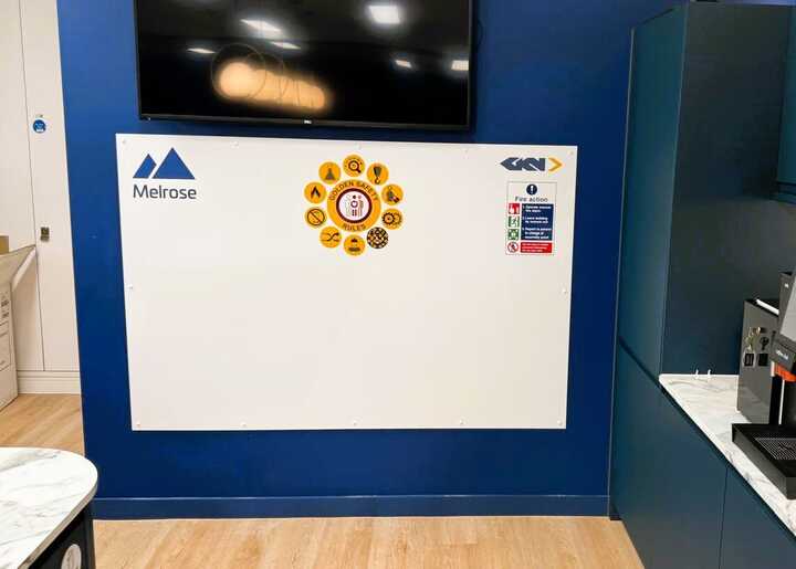 Custom Printed Frameless Whiteboard for Melrose Industries PLC