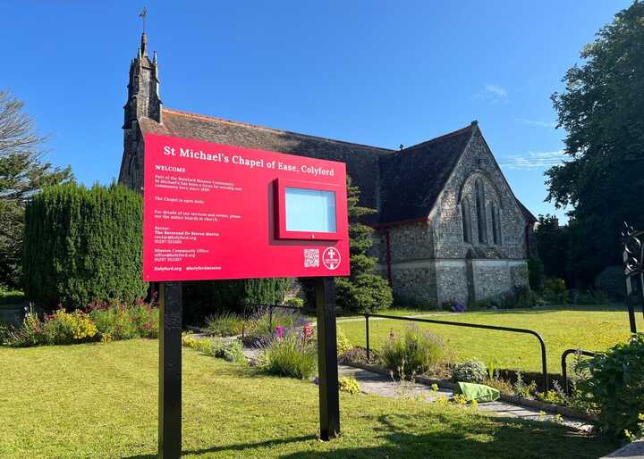 Custom Post Mounted Church Sign With Weatherproof External Poster Case for St Michael's Chapel of Ease