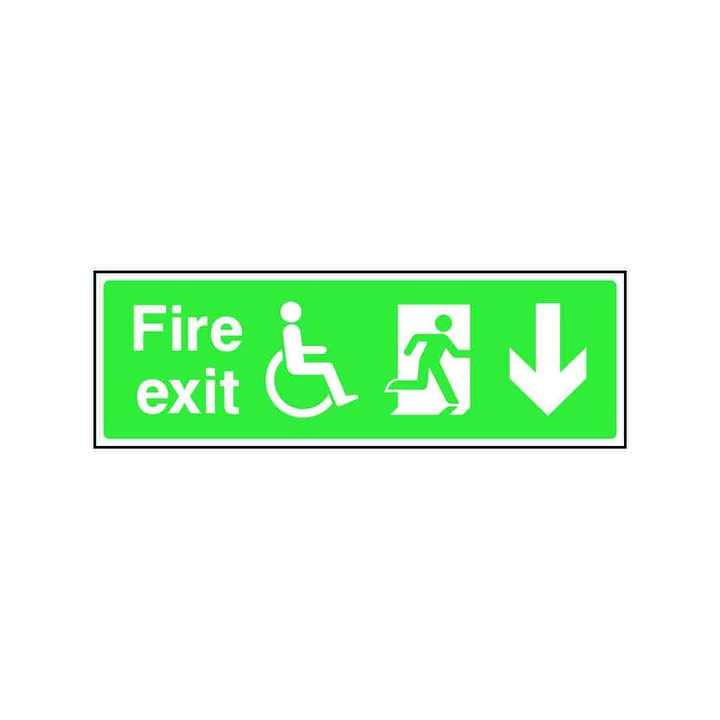 Fire Exit With Wheelchair Icon & Arrow Down