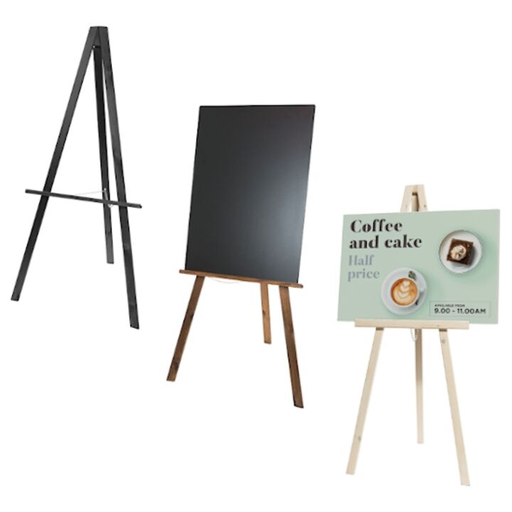 Freestanding Wooden Easels with Foamex and chalkboard panels.png