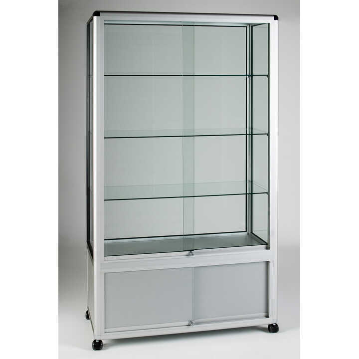 Glass Wide Tower Display Cabinet Showcase With Cupboard