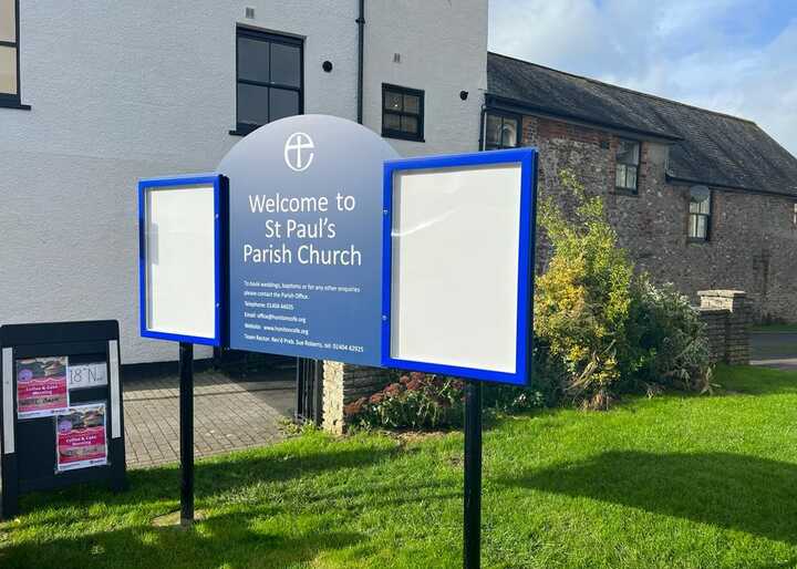 Custom Post Mounted Church Sign With Weatherproof External Poster Case for St Michael's Chapel of Ease