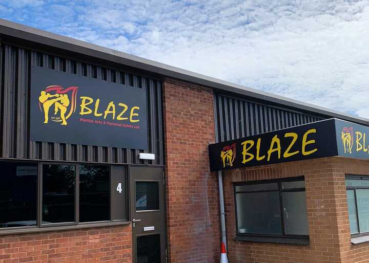 Custom ACM Panel Signage For Building Extension Area - Full External ACM Fascia Signage and Window Frosting for BLAZE Martial Arts & Personal Safety