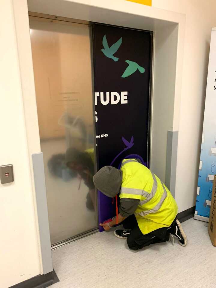 Custom Printed Lift Wrap Installation for Love Musgrove at Musgrove Park Hospital