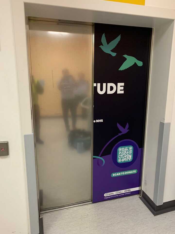 Custom Printed Lift Wrap Installation for Love Musgrove at Musgrove Park Hospital