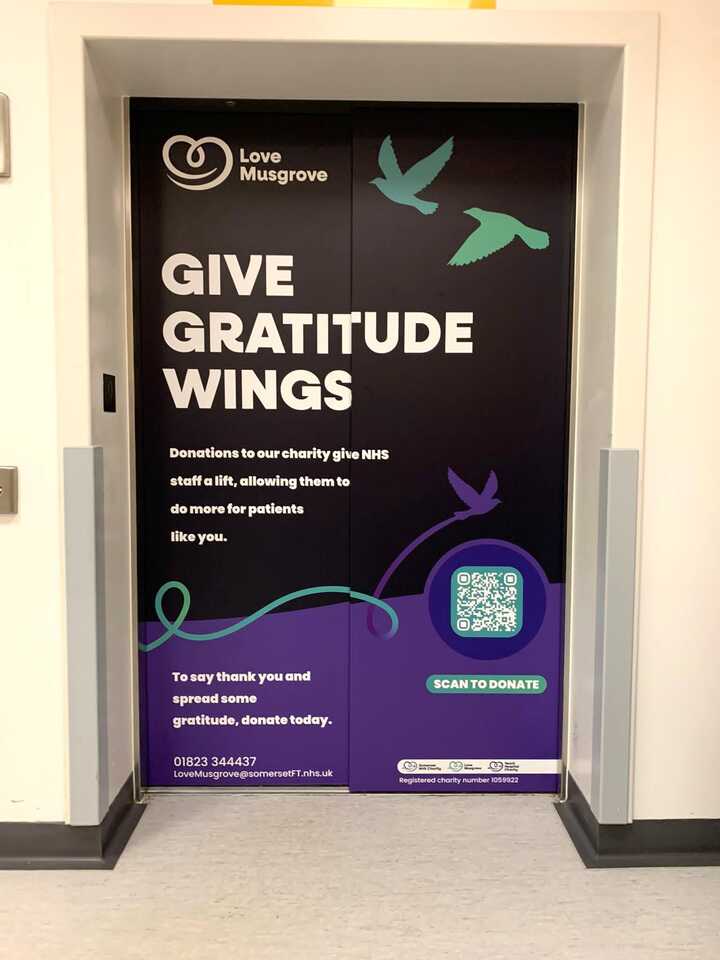 Custom Printed Lift Wrap Installation for Love Musgrove at Musgrove Park Hospital