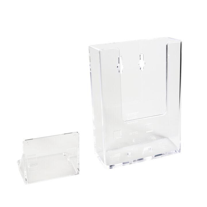 Leaflet holder in portrait orientation, made from clear styrene.png