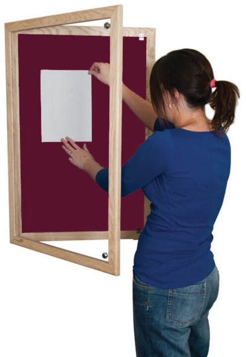 Lockable Wooden Framed Premium Felt Noticeboard - BURGUNDY.jpg