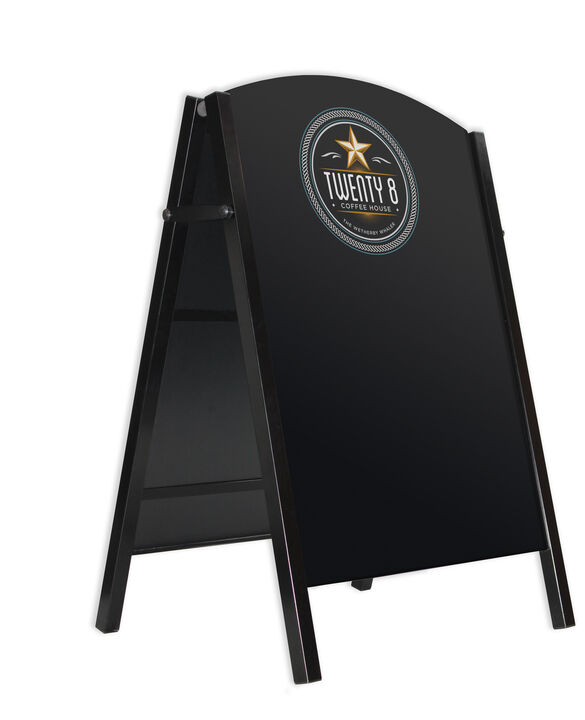 Premier A-Board Satin Black frame with HPL chalkboard panels showing coffee artwork.jpg