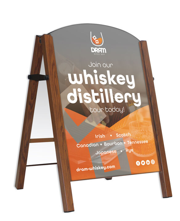 Premier A-Board Wood Effect frame with Foam PVC panels showing whiskey artwork.jpg