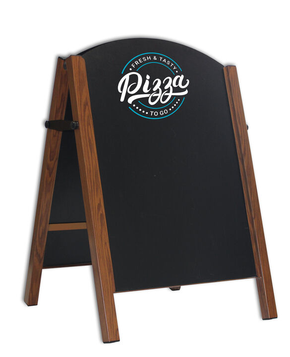 Premier A-Board Wood Effect frame with HPL Chalkboard panels showing pizza artwork.jpg