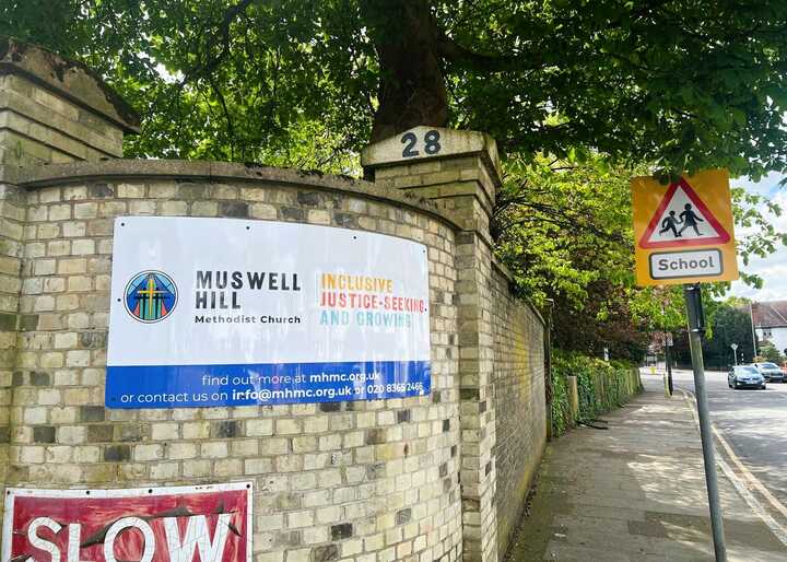 Sign Vinyl New Overlay for Muswell Hill Methodist Church - Curved Brick Wall Sign