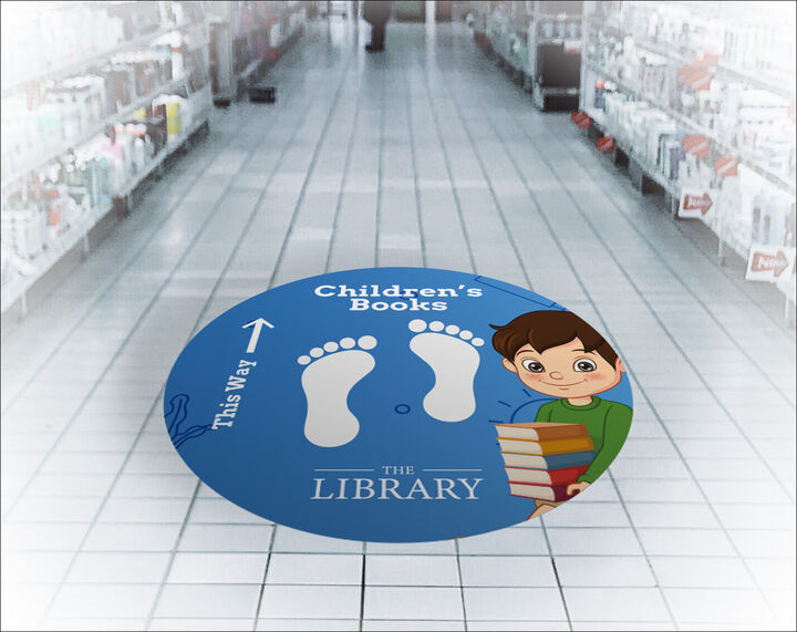 Signtac Self-Adhesive Floor Graphic in a shop showing library artwork.jpg