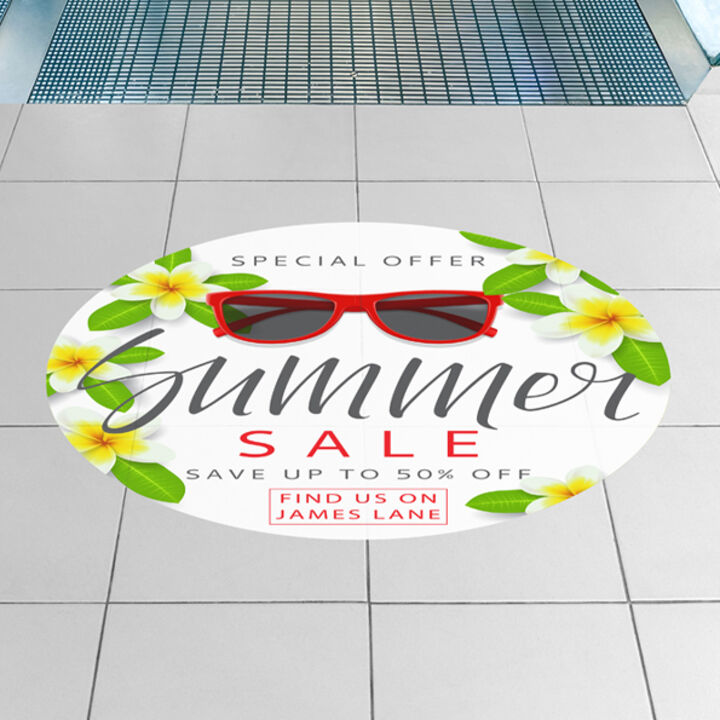 Signtac Self-Adhesive Floor Graphic in a shop showing sale artwork.jpg