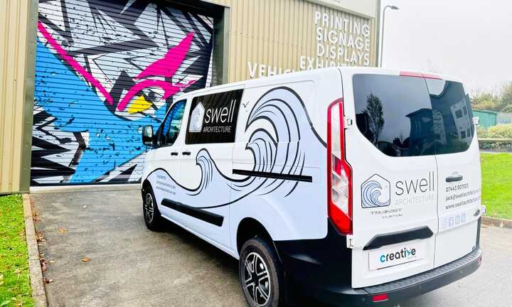 Transforming Swell Architecture's Ford Transit Custom with Striking Vehicle Graphics