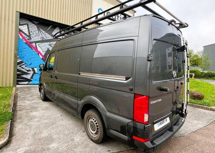 New dark grey VW Crafter Van ready for its vehicle graphics branding