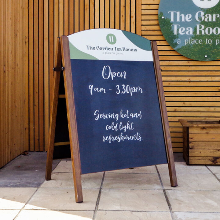 Wood Effect Premier Chalk A-Board advertising opening times outside a tea room.jpg