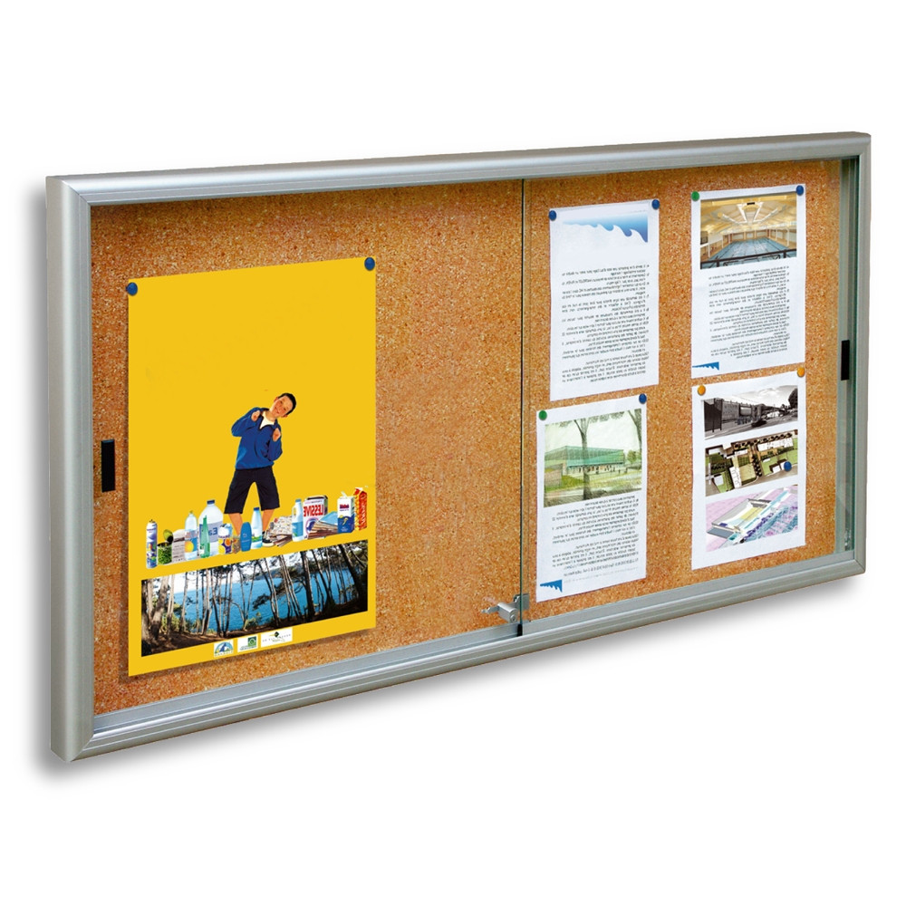 Classic Cork Lockable Notice Board - Double Sliding Doors