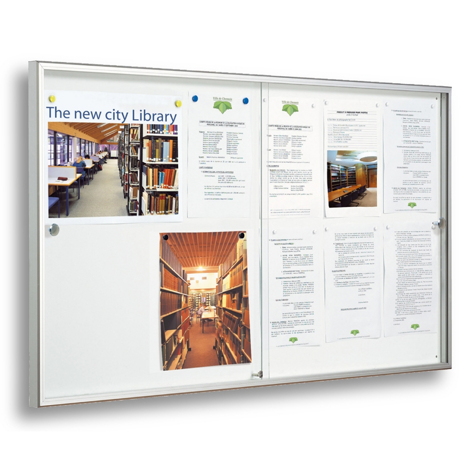 Allure Magnetic Lockable Notice Board - Double Sliding Doors